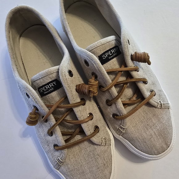 Sperry Beige Canvas Sneakers - Picture 1 of 6